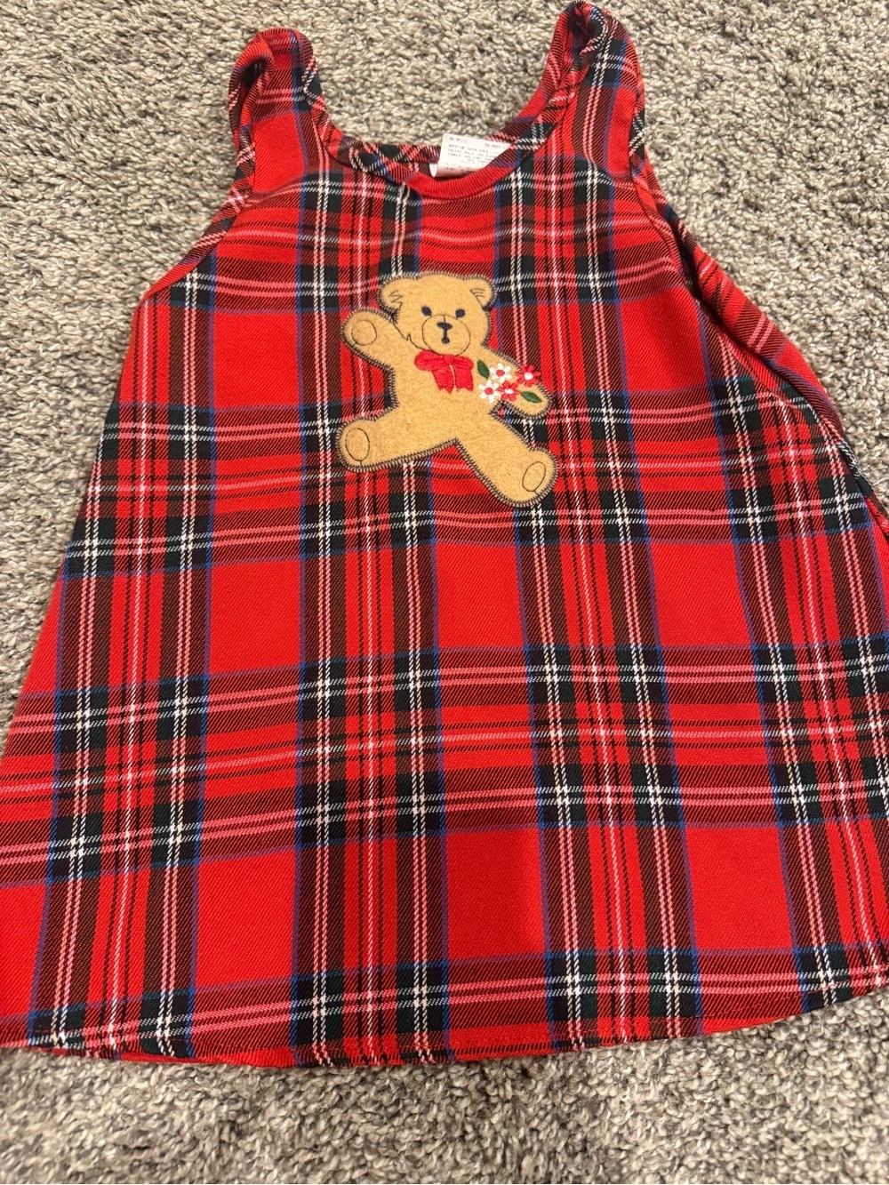 Vintage 24 month dress baby bear holiday red plaid